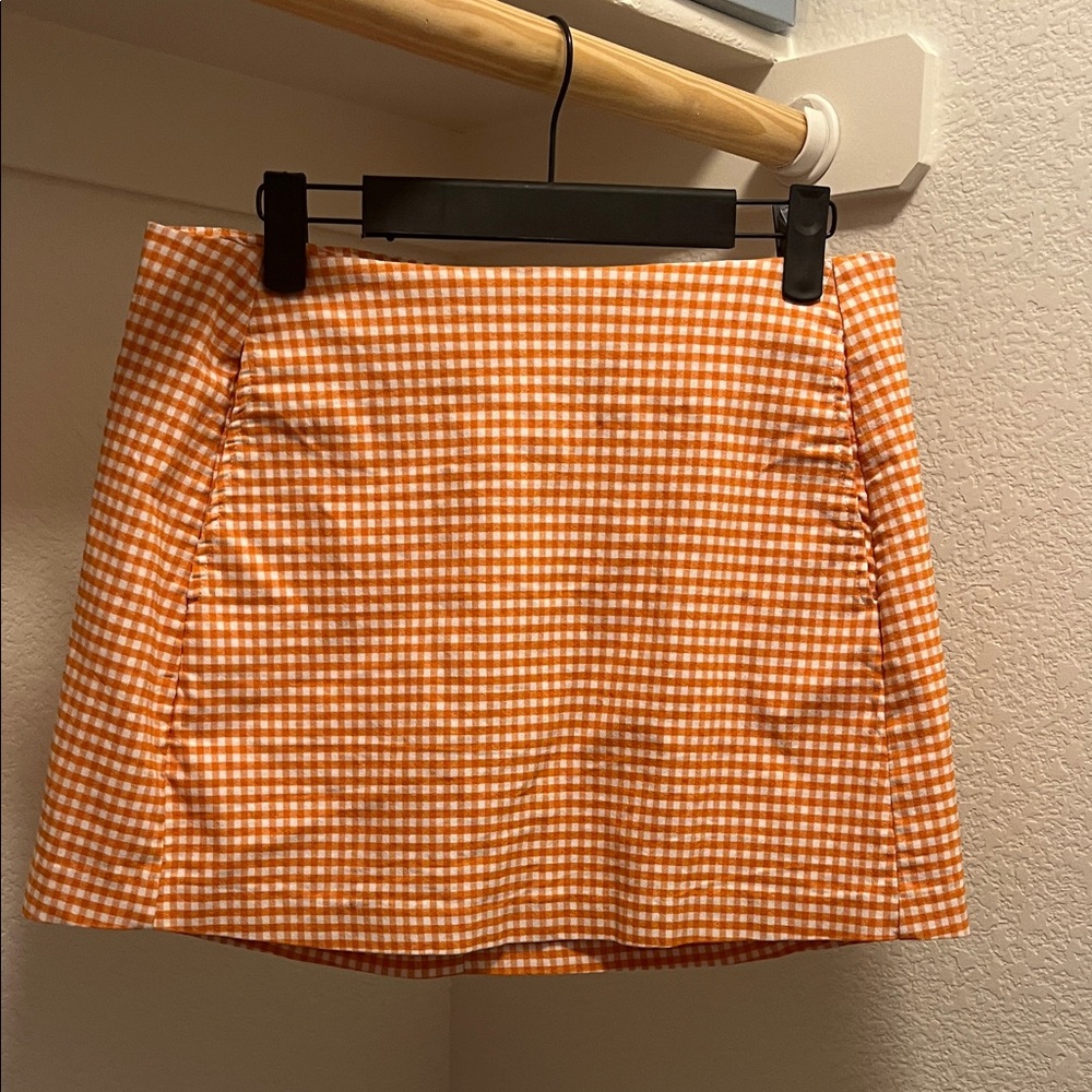 Urban Outfitters Orange Checkered Mini Skirt